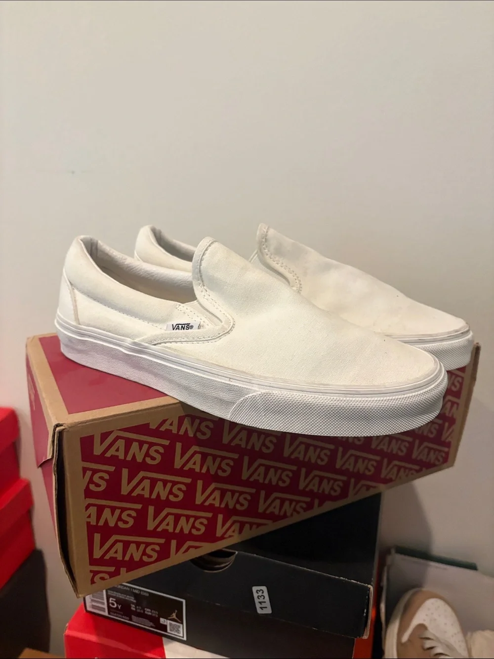 Vans Men’s Slip-On Canvas Loafers in White